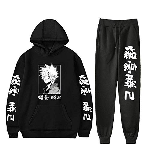 Tomwell Unisex Herren Damen My Hero Academia Hoodie und Jogginghose Set Bakugou Katsuki Männer Sporthose und Kapuzenpullover Sportanzug Jogginganzug A Schwarz L von Tomwell