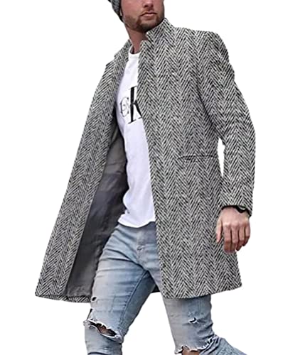 Tomwell Wollmantel Herren Lang Winter Wintermantel Mantel Slim Fit Elegant Business Trenchcoat Jacken Reverskragen Parka Mantel mit Taschen B Grau L von Tomwell