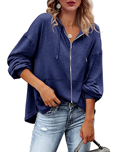 Damen Kapuzenpullover Hoodie Sweatshirt mit Kapuze Kapuzenjacke Oberteile Zip Up Casual Langarm-Shirts für Frauen Sweatjacke Tops mit Tasche Dunkelblau S von Tongmingyun