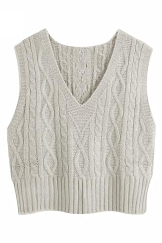 Pullunder Damen Ärmellos V-Ausschnitt Strickweste Pullover Elegant Strickpullover Strickpulli Casual Damen Herbst Winterpullover Sweater Vest Beige L von Tongmingyun