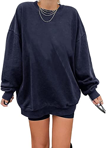 Sweatshirt Damen Los Angeles Pullover Oversized Langarmshirt Rundhals Basic Loose Tops Ohne Kapuze Teenager Mädchen Vintage Oberteile Shirts Dunkelblau L von Tongmingyun