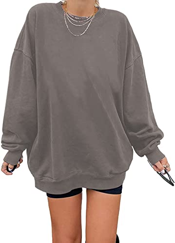 Sweatshirt Damen Los Angeles Pullover Oversized Langarmshirt Rundhals Basic Loose Tops Ohne Kapuze Teenager Mädchen Vintage Oberteile Shirts Grau L von Tongmingyun