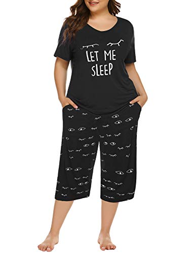 Tongmingyun Pyjama, Caprihose, Übergröße, gestreift, für Damen, Schlafhemden, Loungewear, Nachtwäsche, 3 x 4 x 5 x, Schwarz-4, 3XL von Tongmingyun