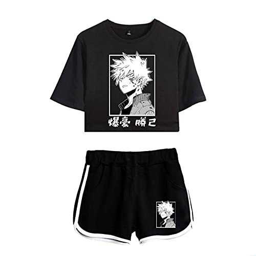 Damen-Trainingsanzug, My Hero Academia, kurzärmelig, T-Shirt, Shorts, Sportbekleidung, Sommer, lässig, bauchfreie Tops und Shorts, Anime-Loungewear-Set, Pyjamas, Yoga-Kleidung, Typ 4, M von Tongyundacheng