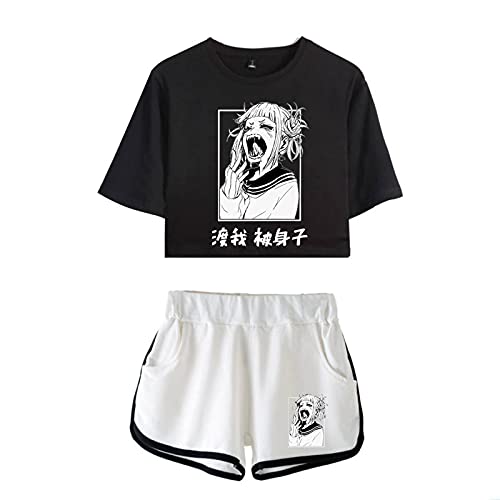 Tongyundacheng Damen-Trainingsanzüge My Hero Academia, kurzärmelig, T-Shirt, Shorts, Sportbekleidung, Sommer, lässig, bauchfreies Oberteil und Shorts, Anime-Loungewear-Set, Pyjama, Yoga-Kleidung, Typ von Tongyundacheng