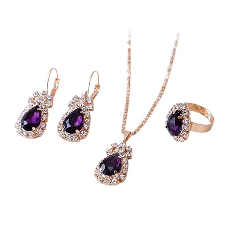 Augenschrauben Schmuck Schmuck-Anhänger-Set Schmuck-Ohrringe Wasser für Frauen-Halsketten-Ring und Mädchen-Tropfen-Liebe Personalisierte Modeschmuck-Sets Weißer Schmuck (Purple-E, One Size) von Tonsee Accessoire