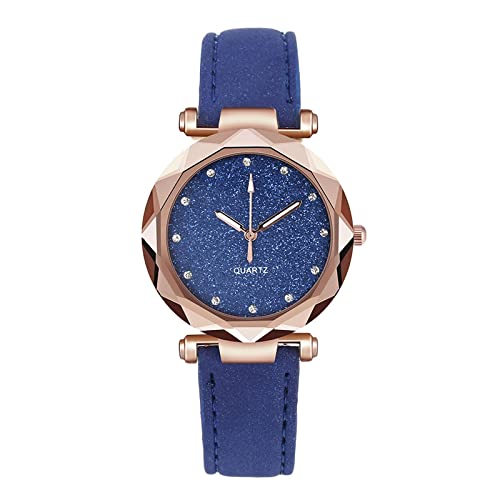 Damen Analog Quarz Uhr Damen-Gürtelwaage gepunktete kleine Uhr Sternuhr mattierter Punkt mit römischer Damenuhr Punktwaage Gürteluhr kleine Sternuhr Damen Sportuhr Metallarmband (Blue-1, One Size) von Tonsee Accessoire