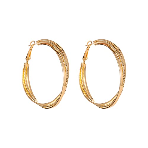 Damen-Edelstahl-Ohrringe Geometrische mehrschichtige große Kreis-Ohrringe für Teenager-Mädchen minimalistische Piercing-Ohrstecker trendige Ohrringe Ohrringe Mit Bild (A-Gold, One Size) von Tonsee Accessoire
