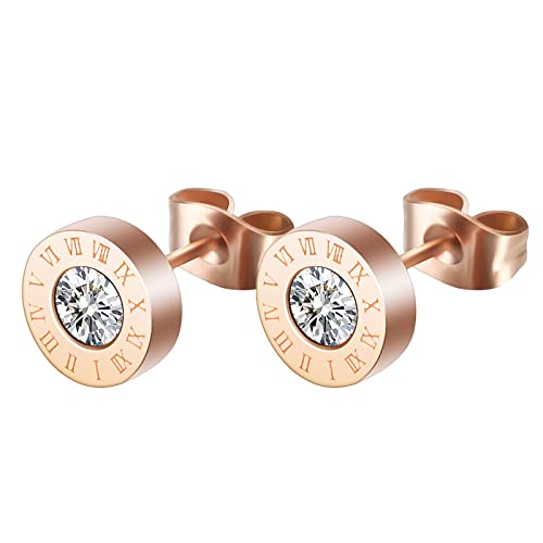 Frauen Ohrringe Ohrhänger Rose Herren Ohrstecker Kreis Ohrringe Damen Ohrringe Runde Ziffern Edelstahl Gold Stahl Römische Ohrringe Ohrringe Bernstein Stecker (C-rose gold, One Size) von Tonsee Accessoire