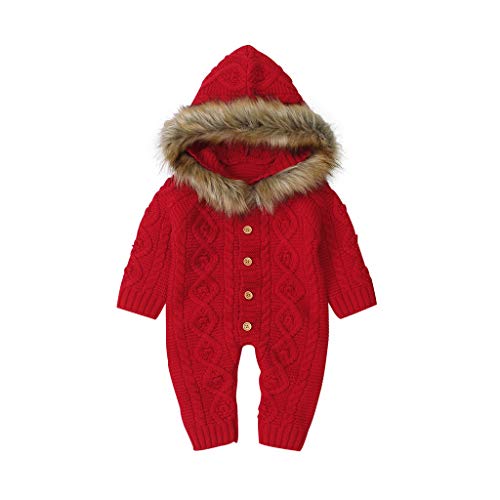 Kinder Strickpullover Clothes Boy Winter Collar Knit Baby Faux Warm Sweater Hooded Girl Jumpsuit Boys Coat&Jacket T Shirts Gr. (Red, 0-3 Months) von Tonsee Accessoire