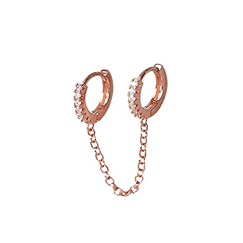 Ohrringe Damen Ohrstecker Kettenohrringe für Frauen, doppeltes Piercing, baumelnde Kette, Huggie-Creolen, Zirkonia, Perlen, Ohrstecker für Frauen, Ohrringe Mädchen Buchstaben (Rose Gold, One Size) von Tonsee Accessoire