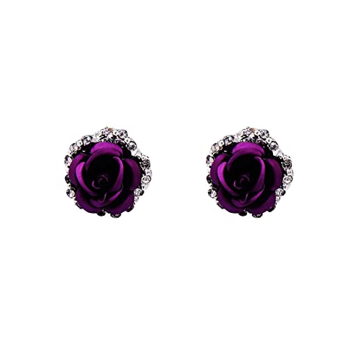 Ohrringe für Mädchen Rose Strass Ohrringe Thin Dangle Rose Elegante Strass Ohrringe Hochzeit Frauen Accessoires Schmuck Rose Ohrringe für Frauen Creolen Für (Purple-h, One Size) von Tonsee Accessoire