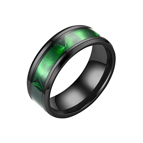 Tonsee Accessoire Reifrock 2 Ringe 190 Edelstahl-Angst-Ring für Frauen Männer Größe 6 13 Breite 8 mm 6 Farbe Exquisiter Ring schwarz sandgestrahlt Ringen Shirt (Green, 7) von Tonsee Accessoire