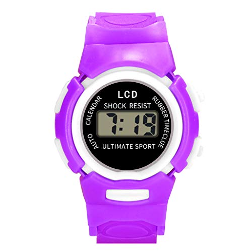 Tonsee Accessoire Armbanduhren Lederarm Band Schwarz Kinder-Sport-Uhr elektronische Mädchen-analoge wasserdichte Handgelenk-LED-Digital-Kinderuhr Sportband Ansehen Zugband Silber (Purple, One Size) von Tonsee Accessoire