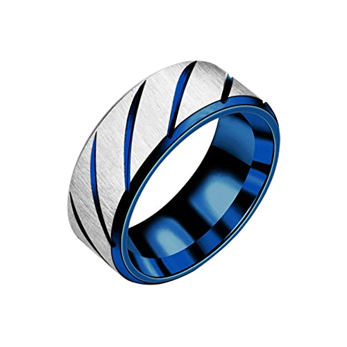Tonsee Accessoire Damen Ring Vintage Horizontaler Twill-Ring, einfache, Erwachsener, Innensandrand, doppelte Reihenringe Eckige Ringe (Blue, 7) von Tonsee Accessoire