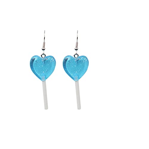 Tonsee Accessoire Edelstahl Ohrringe Damen Trendy Statement Creative Cute Heart Lollipop Ohrring Candy Dangle Ohrringe mit silbernem Haken Ohrringe Aufdrücken (Blue, One Size) von Tonsee Accessoire