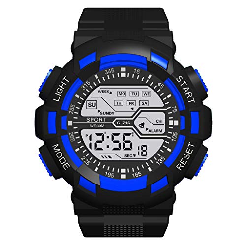 Tonsee Accessoire Herren Digital Armbanduhr Elektronische Uhr der Funktions-Sieben Sport-Mode färbt Multi Bunte leuchtende Sport-Uhr Armbanduhr GroBes Ziffernblatt (Blue, One Size) von Tonsee Accessoire