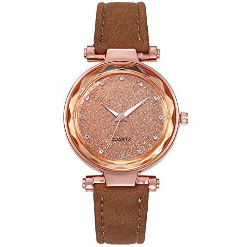 Tonsee Accessoire Herren Uhr Männer Analog Quarz Diamond Pink Silver Damen Sternenhimmel Watch Belt Watch Face mattierte Damenuhr Digitaluhr Damen Rot (C-Brown, One Size) von Tonsee Accessoire