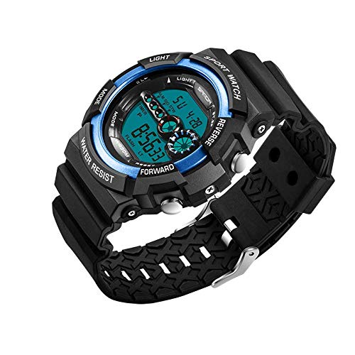 Tonsee Accessoire Herren Uhr Sport Mens Steel Alarm LED Edelstahl wasserdichte Uhr Quarz Datum Digital Herrenuhr Armbanduhr Mädchen Farben (Blue, One Size) von Tonsee Accessoire