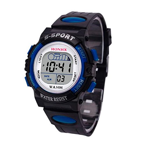 Tonsee Accessoire Herren-Uhre LED-Uhr Wasserdichtes Geschenk Sport Kinder Jungen Datum Kinder Digitaluhr Alarm Herrenuhr Armbanduhr Damen Holzoptik (Blue, One Size) von Tonsee Accessoire