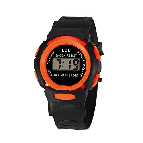 Tonsee Accessoire Kinderuhr Jungen Mädchen Uhr Sport LED elektronische Digitale analoge Mädchen Handgelenk wasserdichte Kinder Kinderuhr Uhrenarmband Für Damen Katzenmotiv (Orange, One Size) von Tonsee Accessoire