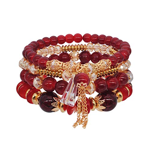 Tonsee Accessoire Mechanische Armbanduhr Männer String Crystal Multi Bohemian Pearl Hand Stil Ozean Armband Kreis Frauen Zubehör Armbänder Türkis Festival (Red-C, One Size) von Tonsee Accessoire