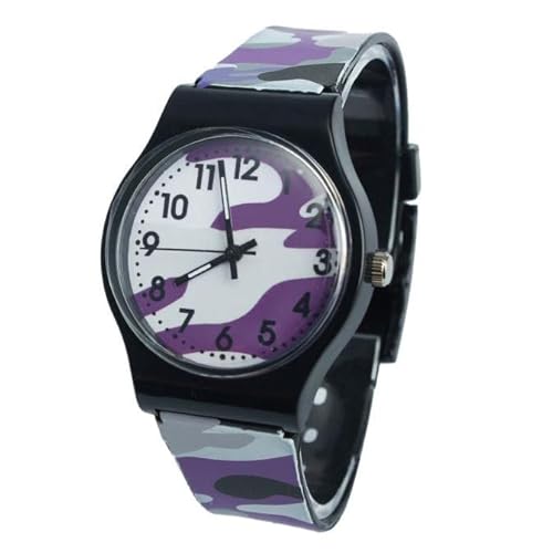 Tonsee Accessoire Sportuhr Wasserdicht Camouflage Armbanduhr Junge für Mädchen Kinder Quarzuhr Kinderuhr Ansehen Für Kinder Wecker (Purple, One Size) von Tonsee Accessoire