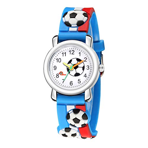 Tonsee Accessoire Uhr Kinder Fußball-Muster-Relief-Uhr-Kindertrend-3D-Quarz-Sport-Geschenk-Mode-Kinderuhr Damen Armbanduhr Mini (Blue, One Size) von Tonsee Accessoire