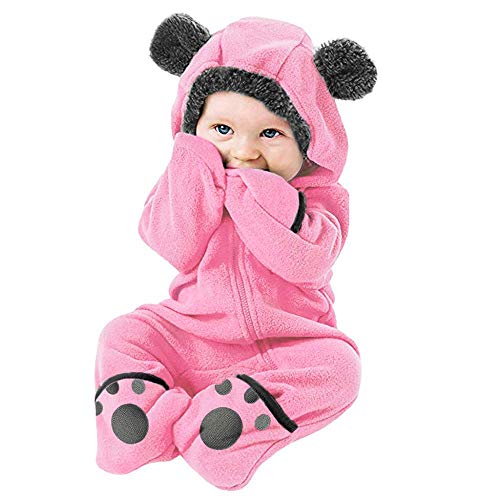 Tonsee Baby Overall mit Kapuzen Footies Mädchen Jungen Winter Fleece Strampler Schneeanzüge Karikatur Jumpsuit Kleidungsset Footed Panda Spielanzug 0-24 Monate (70, Rosa) von Tonsee Bekleidung