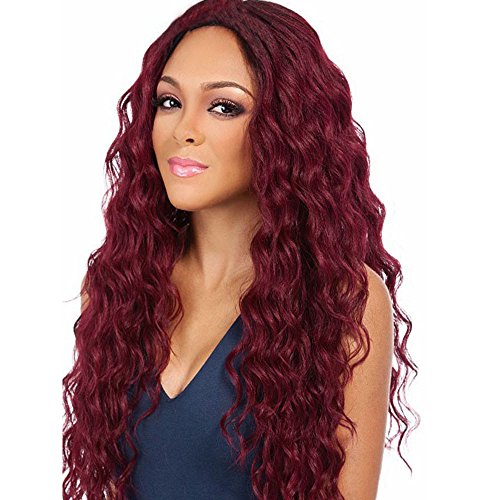 Tonsee Lange Haarperücke Lockige Weinrote Schwarz Braun Golden Hochwertige, Schicke Perücke für Damen/Locken/Rot Kanekalon für Tägliche Tragen/Party/Geburtstag/Fasching/Karneval/Weihnachten (Weinrot) von TONSEE