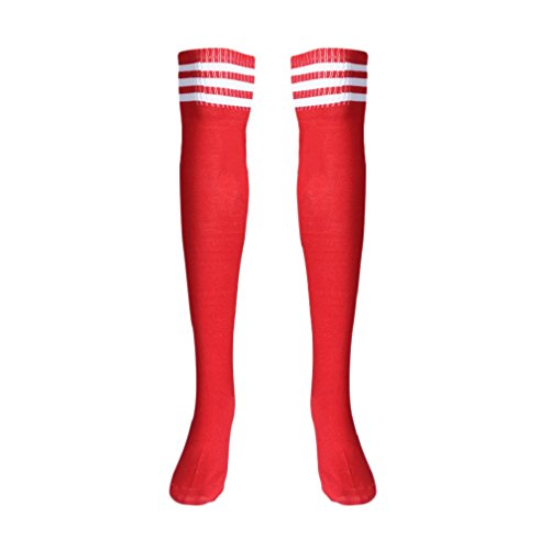 TONSEE Mode Design Frauen Mädchen über die Kniestrümpfe Oberschenkel hohe Dicke Socken Stripe wie Strümpfe Striped solid Color 5 Wahl (rot) von TONSEE