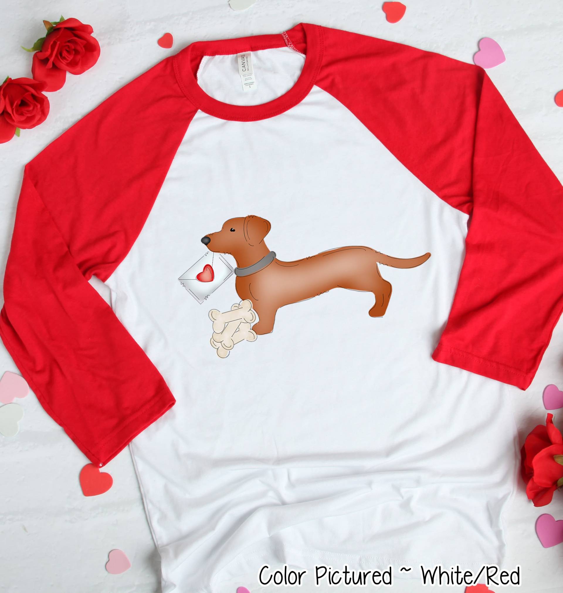 Daschund Valentinstag Shirt, Hund Mama Shirt T-Shirt, Mädchen T-Shirts Für Frauen, Süßes Raglan T-Shirt von TooCuteCustomDesign
