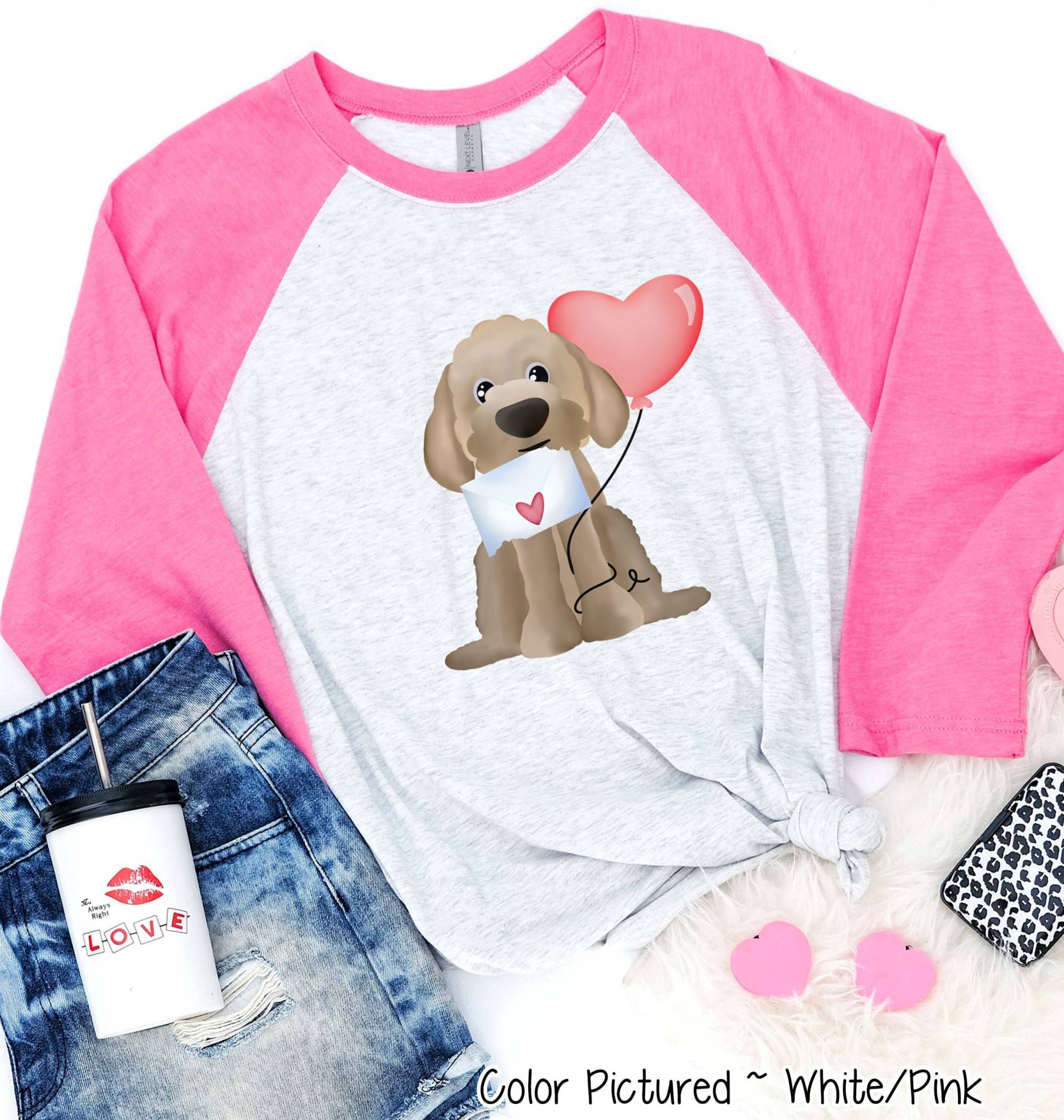 Golden Doodle Valentinstag Shirt, Hund Mama Shirt T-Shirt, Mädchen T-Shirts Für Frauen, Süßes Raglan T-Shirt von TooCuteCustomDesign