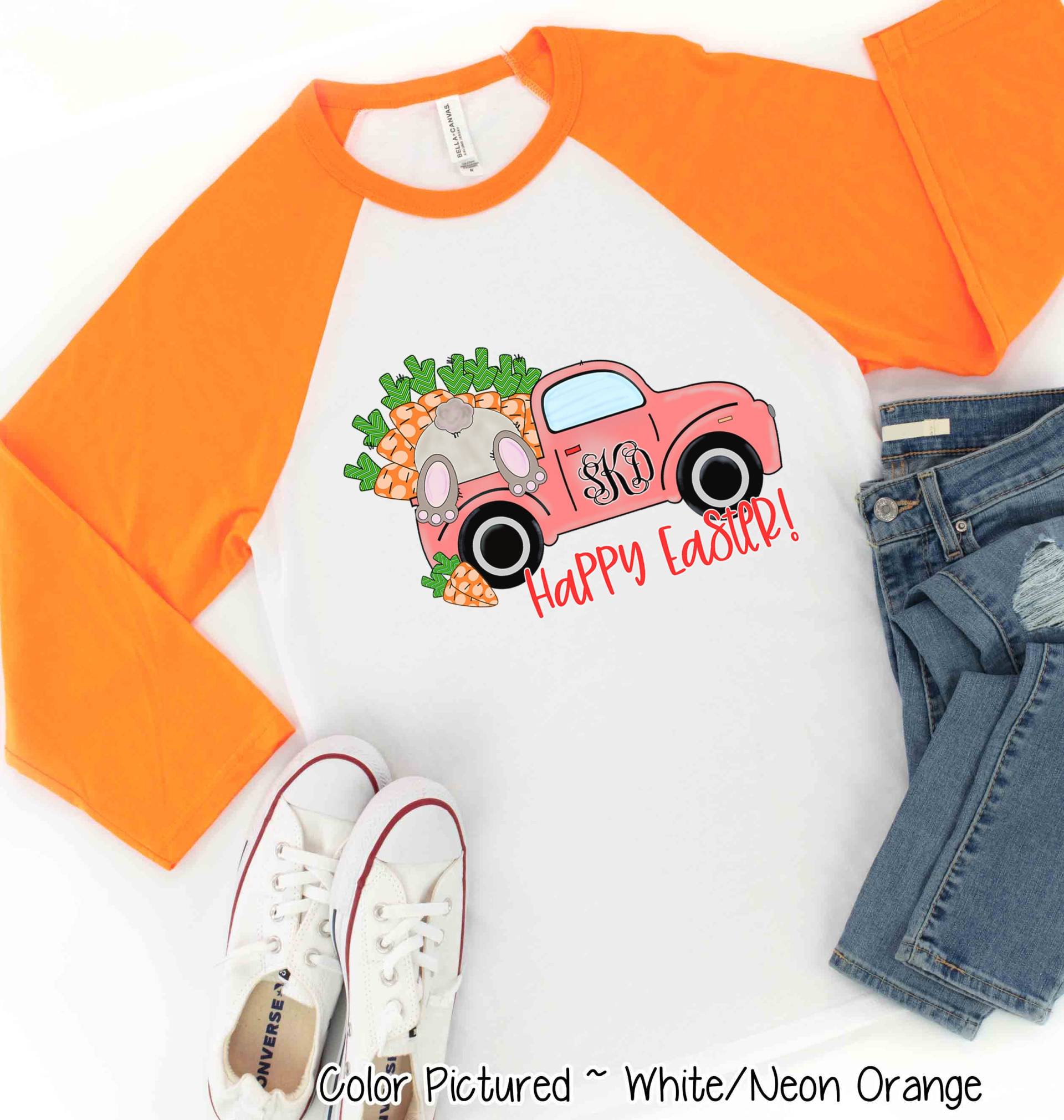 Monogramm Osterhase Lkw-Shirt, Frohe Ostern Shirt, Mädchen Niedliches Shirt Für Frau, Benutzerdefinierte Familie Passende Shirts, Raglan von TooCuteCustomDesign