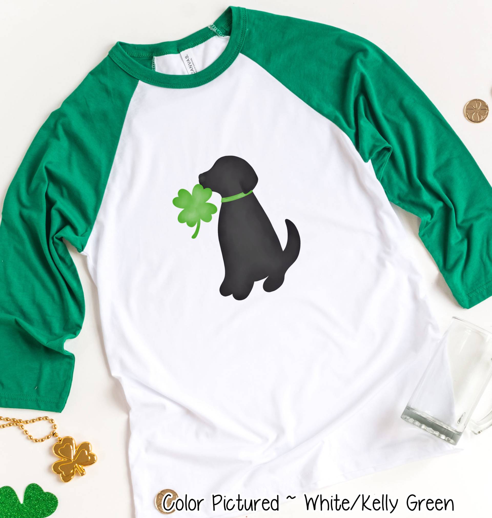 Schwarzes Labrador St. Patricks Day Shirt, Hundemutter Mädchen T-Shirts Für Frauen, Niedliches T-Shirt, Familien Passendes Raglan-T-Shirt von TooCuteCustomDesign