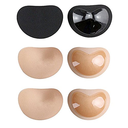 TopBine 3 Paar BH Pads Selbstklebende Einsätze Abnehmbare Push Up Brustvergrößerer für Bikini, Tri-Winkel Form, Schwarz und Beige von TopBine