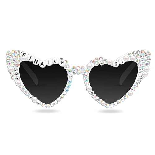 Topfunyy Sonnenbrille zum 21. Geburtstag – weiße „Endlich 21“-Brille mit glitzernden Diamanten und Perlen für Partyzubehör zum 21. Geburtstag von Mädchen Topfunyy Sonnenbrille zum 21. Geburtstag – weiße „Endlich 21“-Brille mit glitzernden Diamanten und Perlen für Partyzubehör zum 21. Geburtstag von Mädchen von Topfunyy