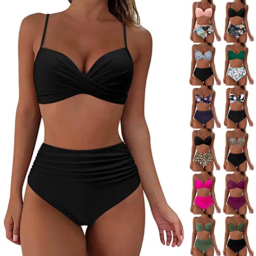 Badeanzug Damen Bikini Bauchweg Mit Shorts Bikini Damen Bauchweg Schwarz Gr 46 Bikini Damen Set Mit Bügel Bunt Sexy Bikini Damen Tanga Swimsuit for Women Plus Size Badeanzüge Tankini (A-Black, M) von Topgrowth Accessorio