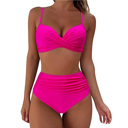 Badeanzug Damen Bikini Bauchweg Mit Shorts Bikini Damen Bauchweg Schwarz Gr 46 Bikini Damen Set Mit Bügel Bunt Sexy Bikini Damen Tanga Swimsuit for Women Plus Size Badeanzüge Tankini (Hot Pink, XXL) von Topgrowth Accessorio