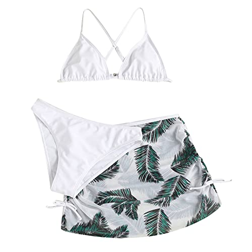 Baderock Damen Kinder Kind Mädchen 3-teilige Badeanzüge Badeanzug Soild Bikinioberteile Unterhose Print Rock Set Bikini Schwarz (White, 14-16 Years) von Topgrowth Accessorio