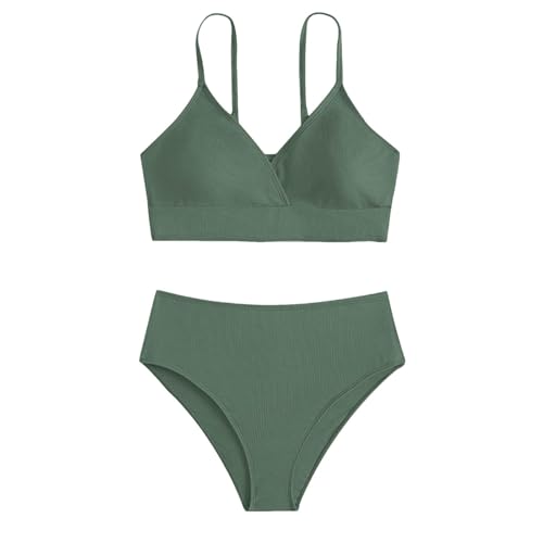 Bikini Mädchen Teenager mit Shorts Bikini Kinder Mädchen Zweiteiliger Badeanzüge Rüschen Bikinioberteil mit Triangel Bedruckte Bikinihose Mädchen Tankini Bikini Mädchen (Y4-Green, 14-16 Years) von Topgrowth Accessorio