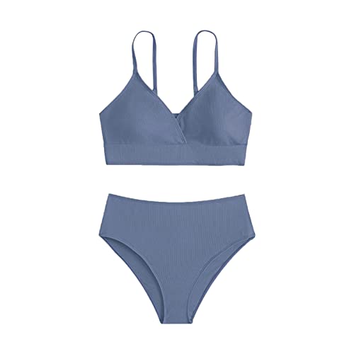 Bikini Mädchen Teenager mit Shorts Bikini Kinder Zweiteiliger Badeanzüge Bikinioberteil mit Triangel Bedruckte Bikinihose Mädchen Tankini Mädchen Badeanzug (A-Blue, 12-14 Years) von Topgrowth Accessorio