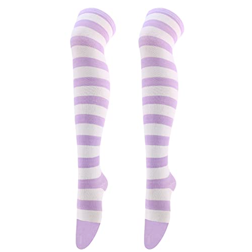 Damen Extra Lange Socken Halloween Socken Hühnerfüße Strümpfe Fun Lustige Socken Hühner Socken Überknie Lange Kniestrümpfe Overknee Strümpfe mit Streifen Retro Schüler Überknie (B-White, One Size) von Topgrowth Accessorio