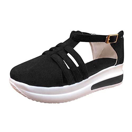 Sandalen Damen Sommer ElegantAushöhlen Keilabsatz Abendschuhe Einfarbig Plateau Sandalen Strandschuhe Frauen Kleid Schuhe Sommerschuhe Sneaker Damen Schuhe Damen Frühling (A01-Black, 40 EU) von Topgrowth Accessorio