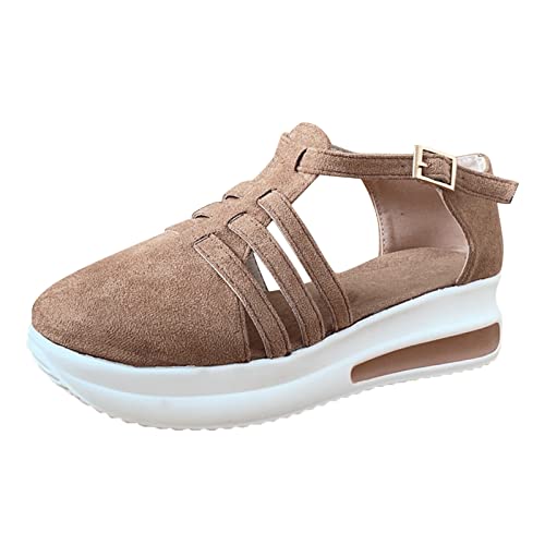 Sandalen Damen Sommer ElegantAushöhlen Keilabsatz Abendschuhe Einfarbig Plateau Sandalen Strandschuhe Frauen Kleid Schuhe Sommerschuhe Sneaker Damen Schuhe Damen Frühling (A02-Beige, 40 EU) von Topgrowth Accessorio