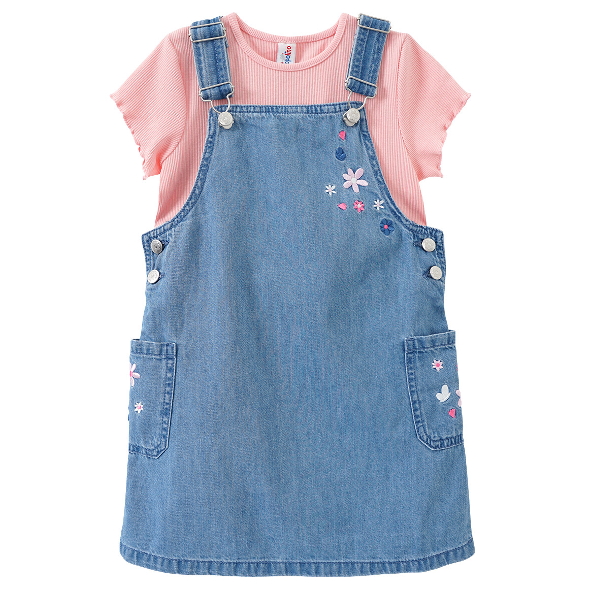Mädchen Jeanslatzkleid mit Blumen-Stickerei Mädchen Jeanslatzkleid mit Blumen-Stickerei von Topolino