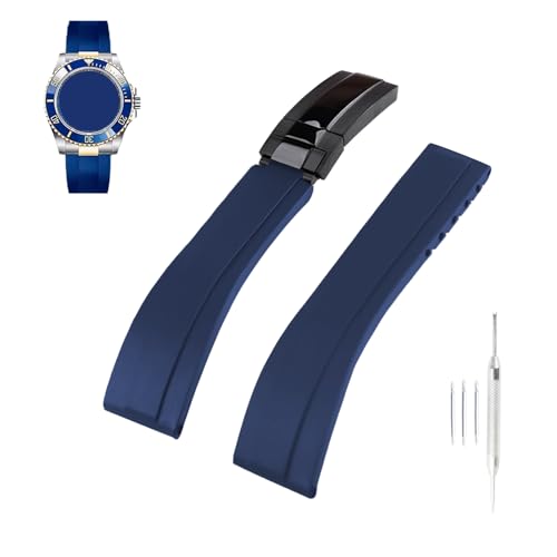 Topuly Ersatz-Uhrenarmband aus Gummi für Rolex SUBMARINER GHOST DATEJUST OYSTERPERTUAL DAYTONA YACHTMASTER Faltschließe, Silikon-Armband, Zubehör für Damen und Herren, Blau / Schwarz, 20 mm von Topuly