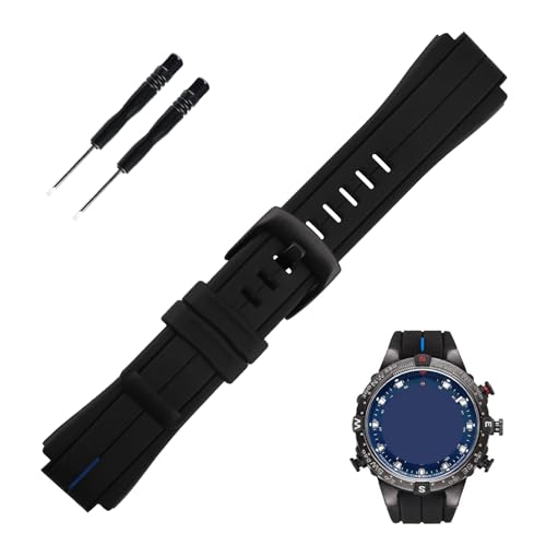 Topuly Ersatz-Uhrenarmband aus Gummi für Timex T2N720 T2N721 T2N739 TW2T76500 TW2T76300 TW2T76400, Silikon-Armband für Damen und Herren (blaue Linie, schwarze Schnalle) von Topuly