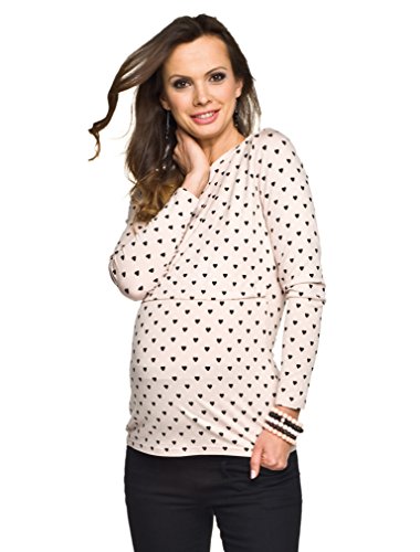 Torelle Damen 2in1 Umstandsshirt mit Stillfunktion, Modell: GAJA, Langarm, rosa mit Herz, L von Torelle Maternity Wear