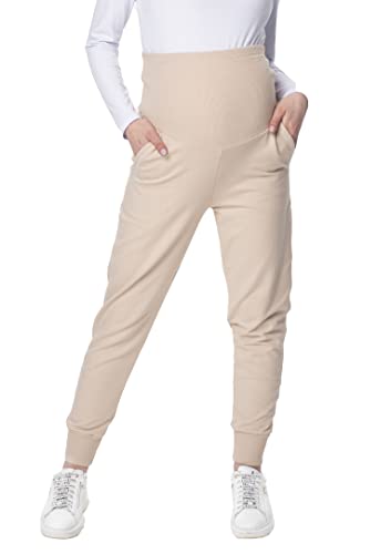 Torelle Maternity Wear Jogginghose Damen Baumwolle Umstandshose Baumwollhose Sporthose, Modell: DELFI, beige, XL von Torelle Maternity Wear